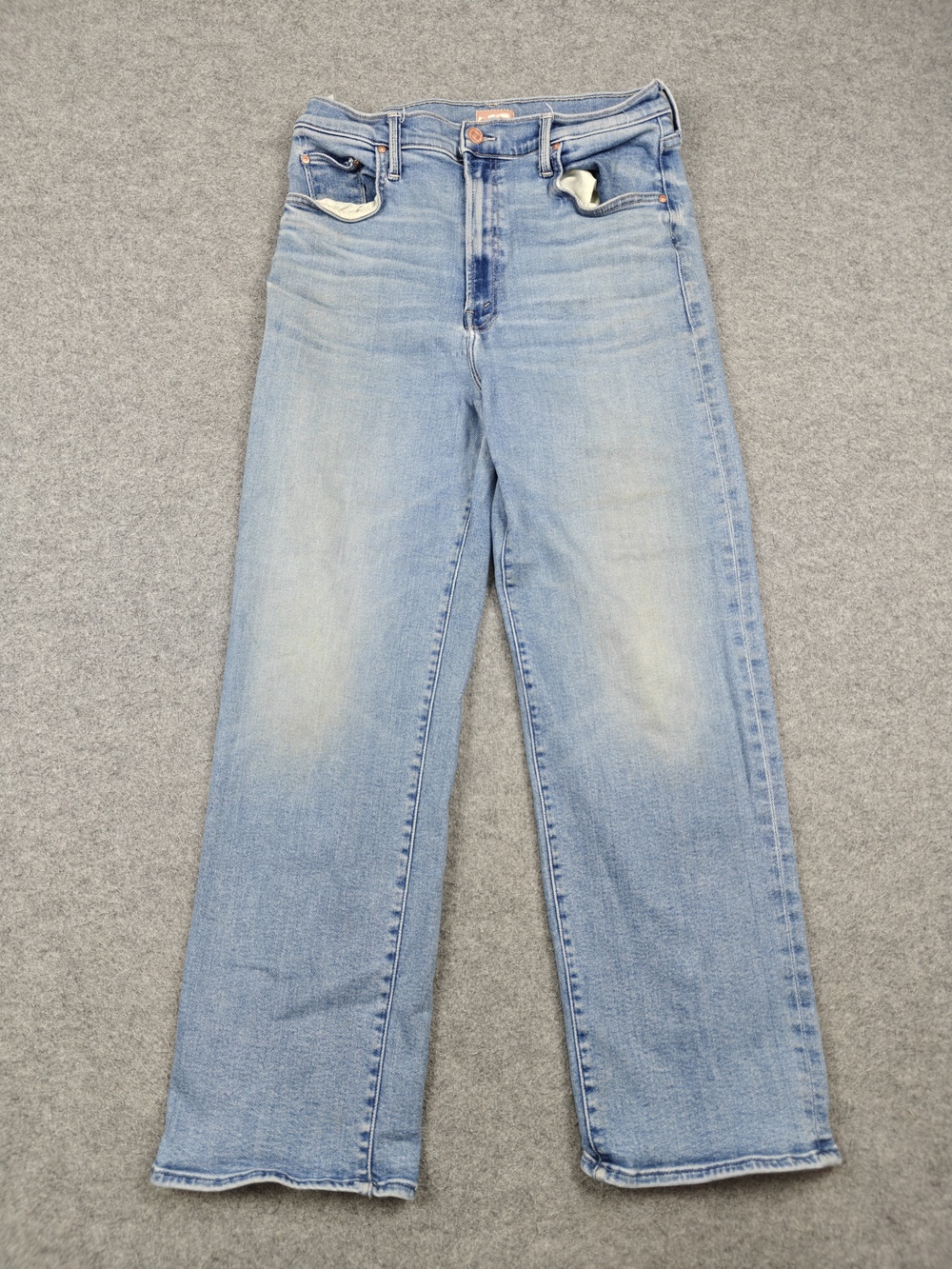 Mother Pants Womens 33 Blue Cropped The Rambler Zip Flood Relaxed Straight